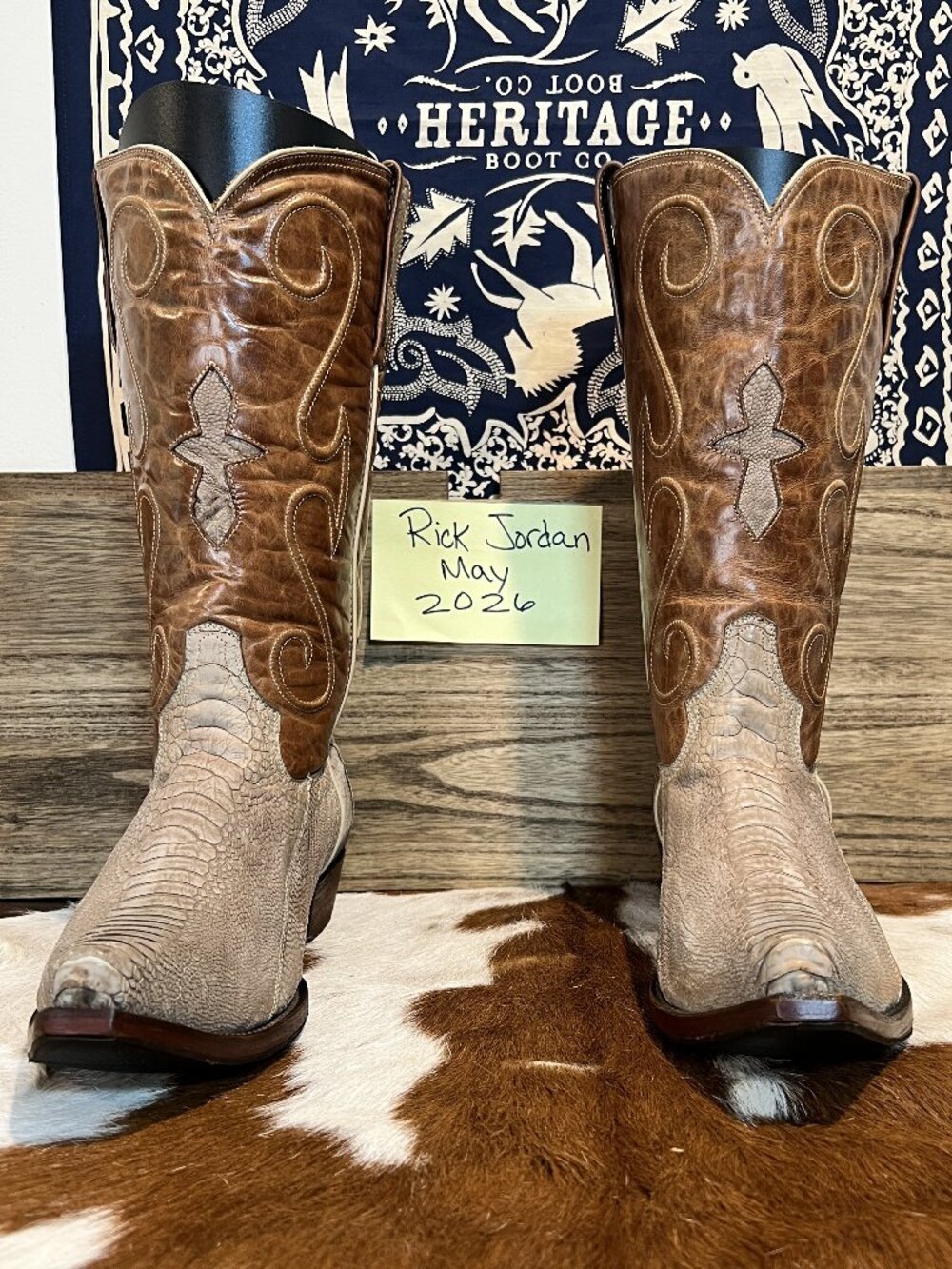 Custom Taupe Sanded Ostrich Leg Cowboy Boots in Men's Size 12.5D/13D